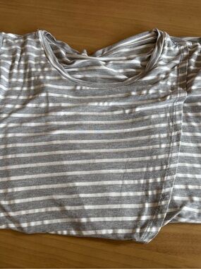 Maternity/Nursing Gray and White Striped Petal Wrap-Style Nursing Top